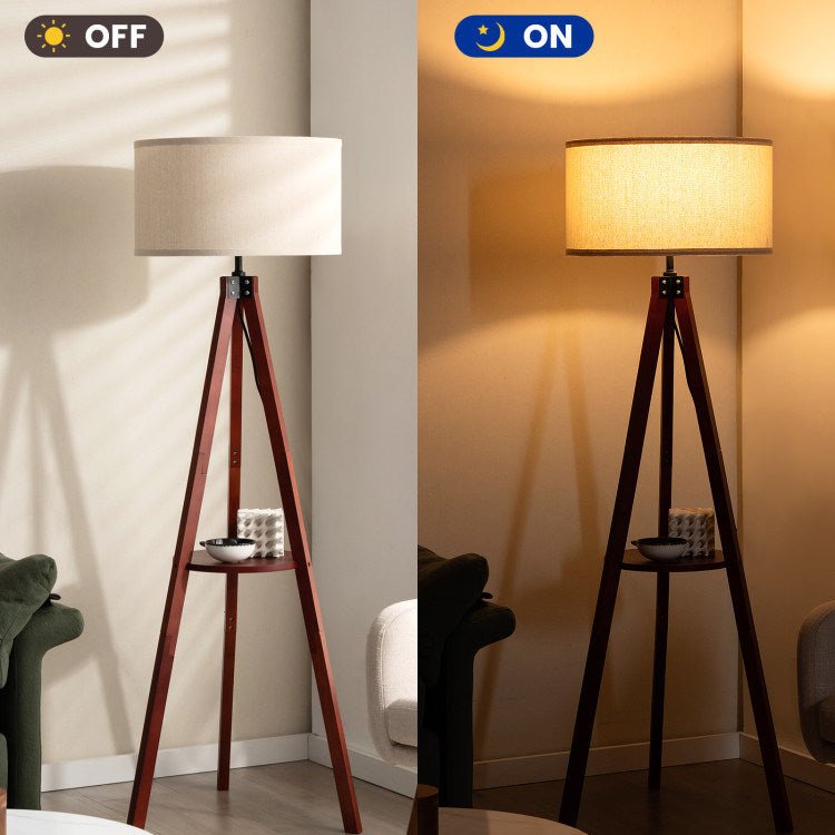 Tripod Floor Lamp Wood Standing Lamp with Flaxen Lamp Shade and E26 Lamp Base - DREAM YOUR HOUSE