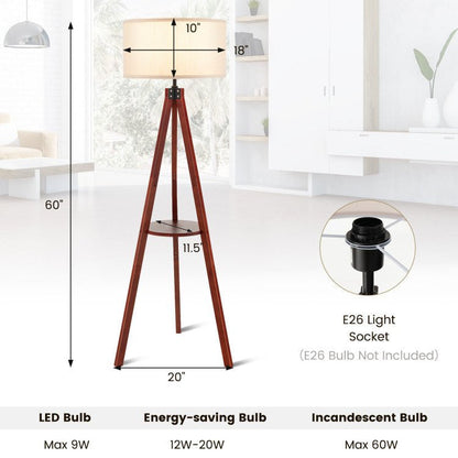 Tripod Floor Lamp Wood Standing Lamp with Flaxen Lamp Shade and E26 Lamp Base - DREAM YOUR HOUSE