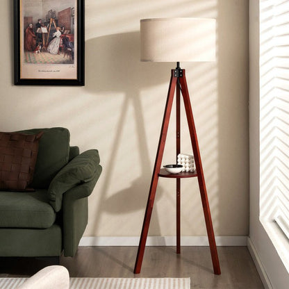 Tripod Floor Lamp Wood Standing Lamp with Flaxen Lamp Shade and E26 Lamp Base - DREAM YOUR HOUSE