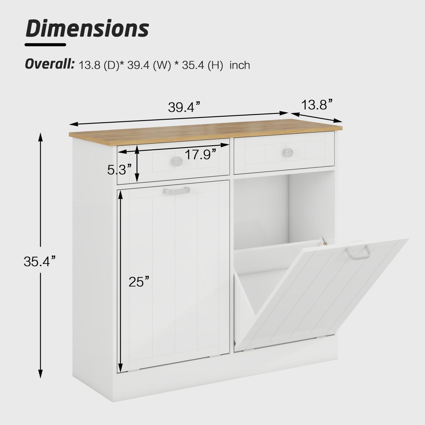 Two - Compartment Tilt - Out Trash Cabinet, Pet Proof Kitchen Trash Cabinet with Cutting Board, Free Standing Laundry Sorter Cabinet, Laundry Hamper, White - DREAM YOUR HOUSE