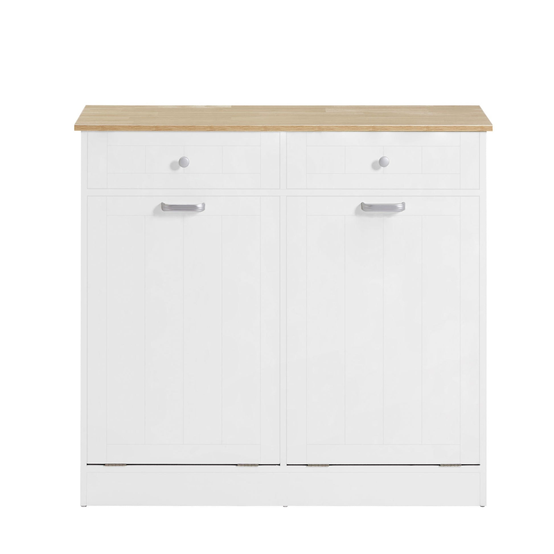 Two - Compartment Tilt - Out Trash Cabinet, Pet Proof Kitchen Trash Cabinet with Cutting Board, Free Standing Laundry Sorter Cabinet, Laundry Hamper, White - DREAM YOUR HOUSE