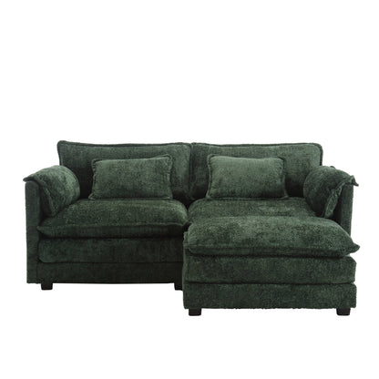 UNITED WE WIN Chenille fabric, removable armrests with side pockets, high density sponge filling, oversized double sofa with footstool - DREAM YOUR HOUSE