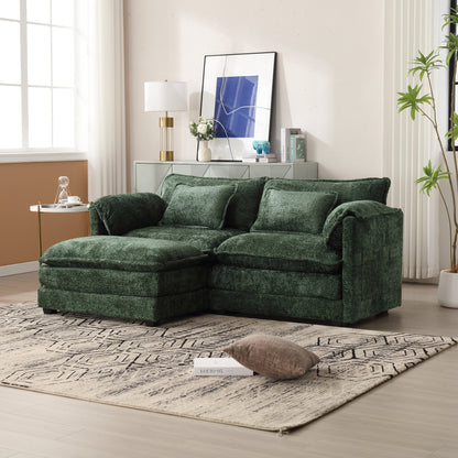 UNITED WE WIN Chenille fabric, removable armrests with side pockets, high density sponge filling, oversized double sofa with footstool - DREAM YOUR HOUSE