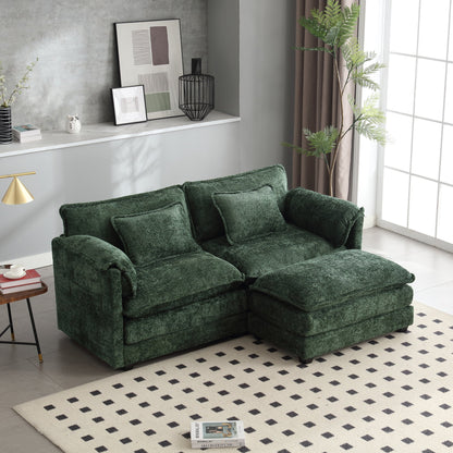 UNITED WE WIN Chenille fabric, removable armrests with side pockets, high density sponge filling, oversized double sofa with footstool - DREAM YOUR HOUSE