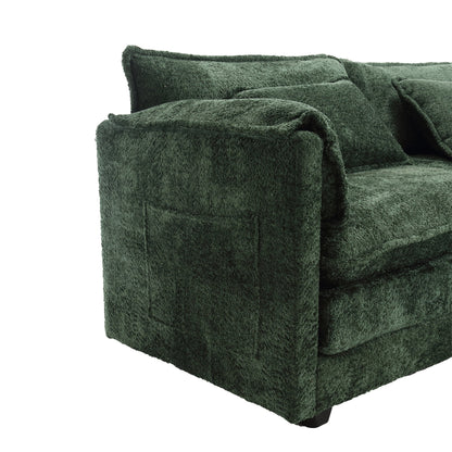 UNITED WE WIN Chenille fabric, removable armrests with side pockets, high density sponge filling, oversized double sofa with footstool - DREAM YOUR HOUSE