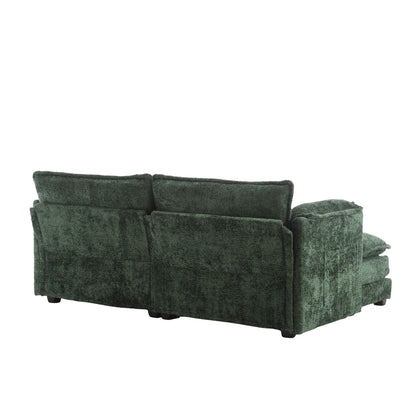 UNITED WE WIN Chenille fabric, removable armrests with side pockets, high density sponge filling, oversized double sofa with footstool - DREAM YOUR HOUSE