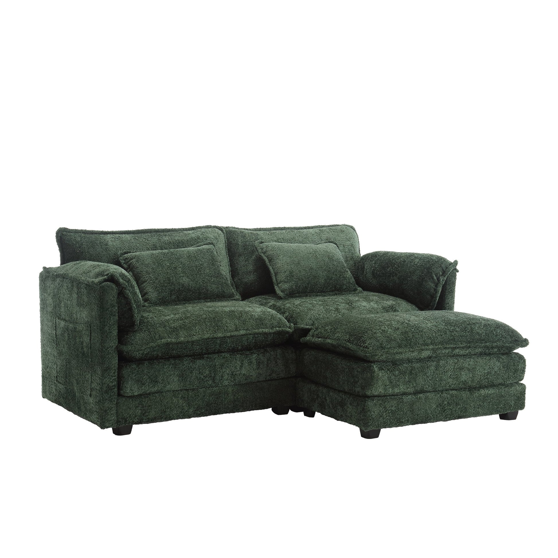 UNITED WE WIN Chenille fabric, removable armrests with side pockets, high density sponge filling, oversized double sofa with footstool - DREAM YOUR HOUSE