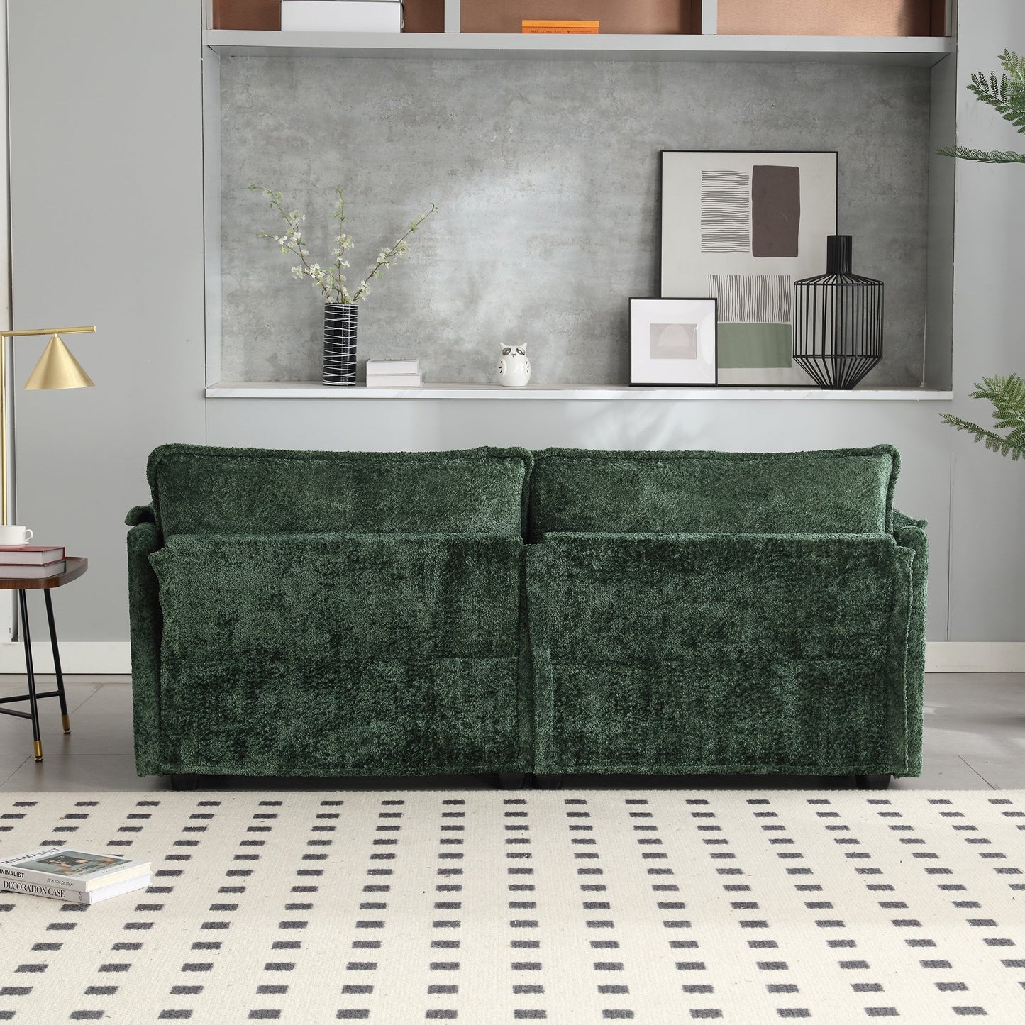 UNITED WE WIN Chenille fabric, removable armrests with side pockets, high density sponge filling, oversized double sofa with footstool - DREAM YOUR HOUSE