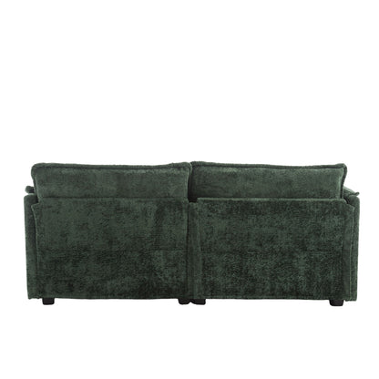 UNITED WE WIN Chenille fabric, removable armrests with side pockets, high density sponge filling, oversized double sofa with footstool - DREAM YOUR HOUSE