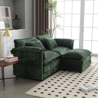 UNITED WE WIN Chenille fabric, removable armrests with side pockets, high density sponge filling, oversized double sofa with footstool - DREAM YOUR HOUSE